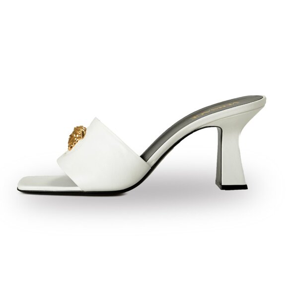 Versace Women's White Gold Medusa 100% Leather Sandals Mules Shoes US 9 IT 39 - Picture 2 of 8